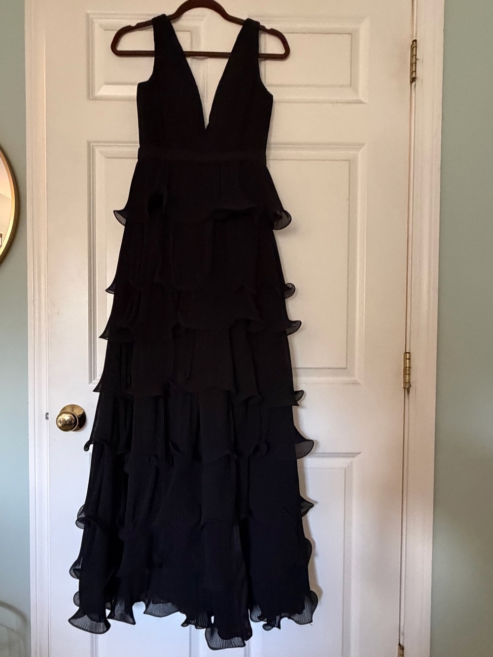 Mac Duggal Black V-Neck Tiered Ruffle Maxi Dress